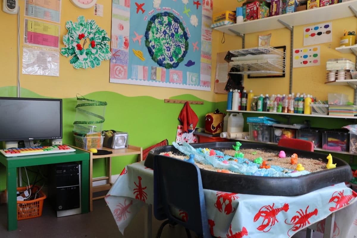 the house that jack built colorful classroom with sensory sand table