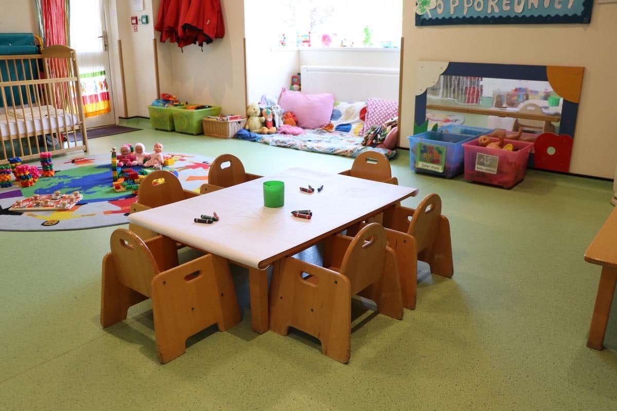 the house that jack built empty nursery classroom with wooden furniture